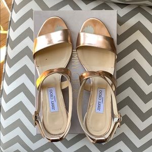 Jimmy Choo rose gold mirror leather sandal Sz 12